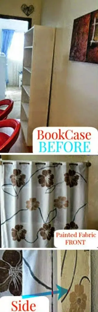 Wallpaper-Fabric Painted Craft Storage ~ How to turn a bookcase into a Craft Storage with matching sides and front {painting fabric using wallpaper} #FabricPainting #CraftStorage