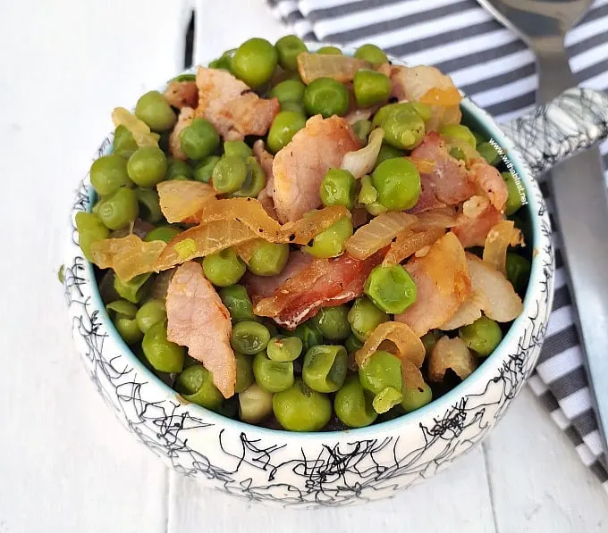 Bacon Peas is simply the BEST side dish and kids love this ~ even the pickiest of them all !  Bacon Peas is simply the BEST side dish and kids love this ~ even the pickiest of them all !