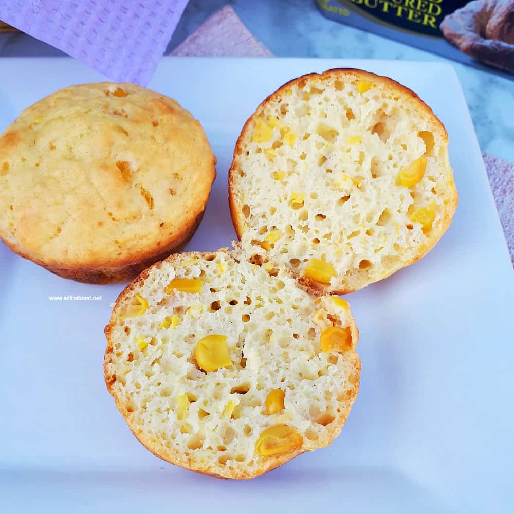 Sweetcorn Muffins are soft, fluffy and quick enough to make (all standard pantry ingredients) as an addition to breakfast or serve as a snack