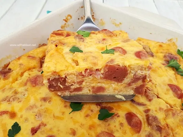 Easy, mix and bake Three Meat Savory Tart, perfect for dinner, lunch and can be served warm or cold