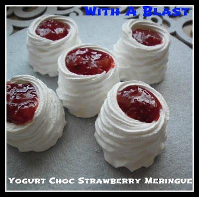Yogurt Chocolate Strawberry Meringues is filled with yogurt flavored chocolate and a strawberry mixture - perfect sweet treat to add to a sweet party platter. 