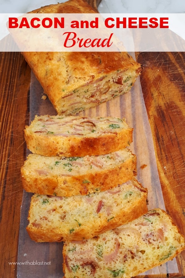 Very tasty quick Bacon and Cheese Bread recipe which can be served as a snack or as an addition to a savory party platter #BreadRecipes #CheeseBread #QuickBread #Snacks