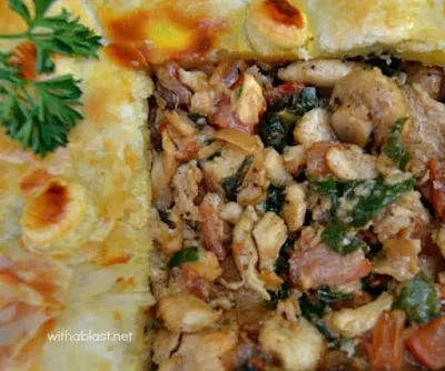 Bacon, Mushrooms, Cream, Spinach & more in this Best EVER Chicken Pie