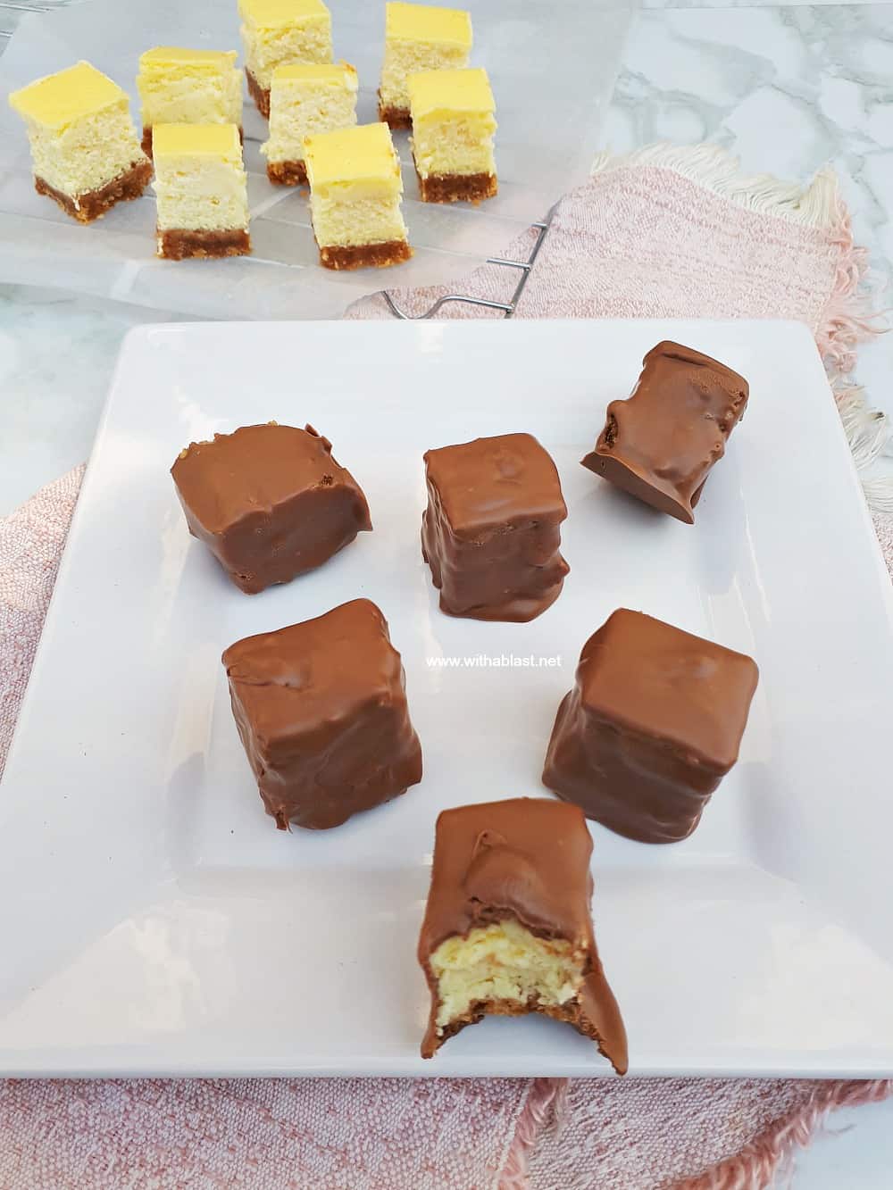 Cheesecake Bites Covered In Chocolate