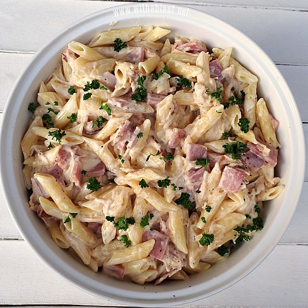 Cheesy Garlic Cream Cheese sauce, Bacon, Chicken and more - this is the ultimate comfort food ! 