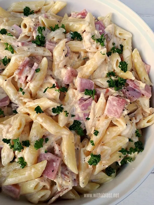 Cheesy Garlic Cream Cheese sauce, Bacon, Chicken and more - this is the ultimate comfort food ! 