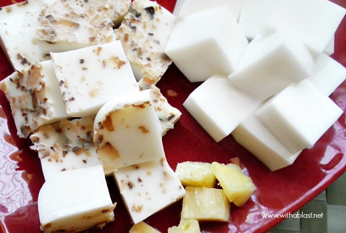 These Coconut Jellos are such an easy to make sweet treat - light and refreshing especially when served with fresh fruit pieces