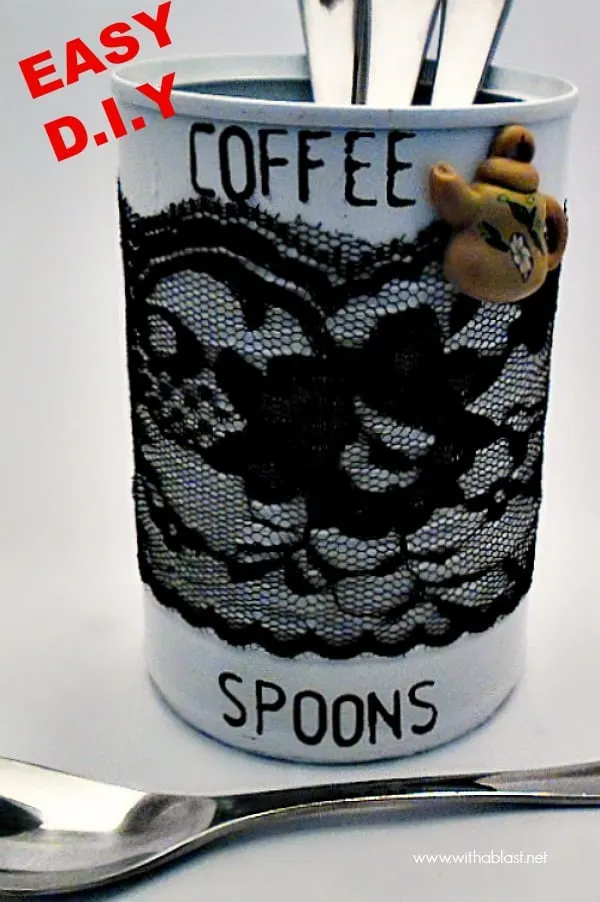 Re-purpose an old empty can and turn it into a useful Coffee Spoon Holder which you can keep close to your coffee making station #RePurposing #EmptyCans #DIY #Crafts #EasyCraft #SpoonHolder