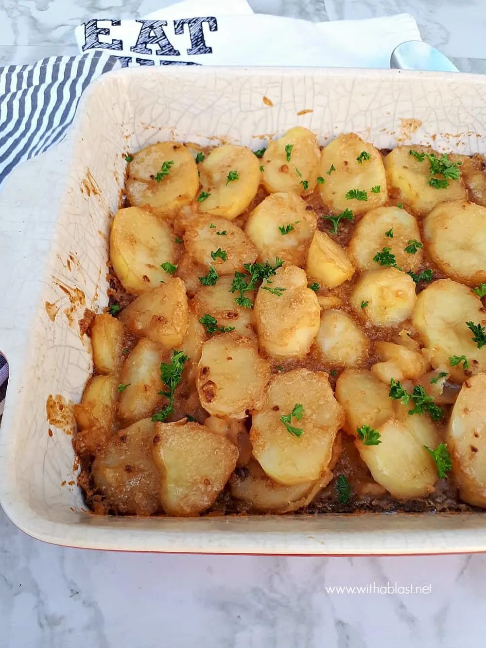 Only three ingredients needed to make this creamy, very tasty potato bake ! Brown Onion Potatoes have been a family favorite for decades 