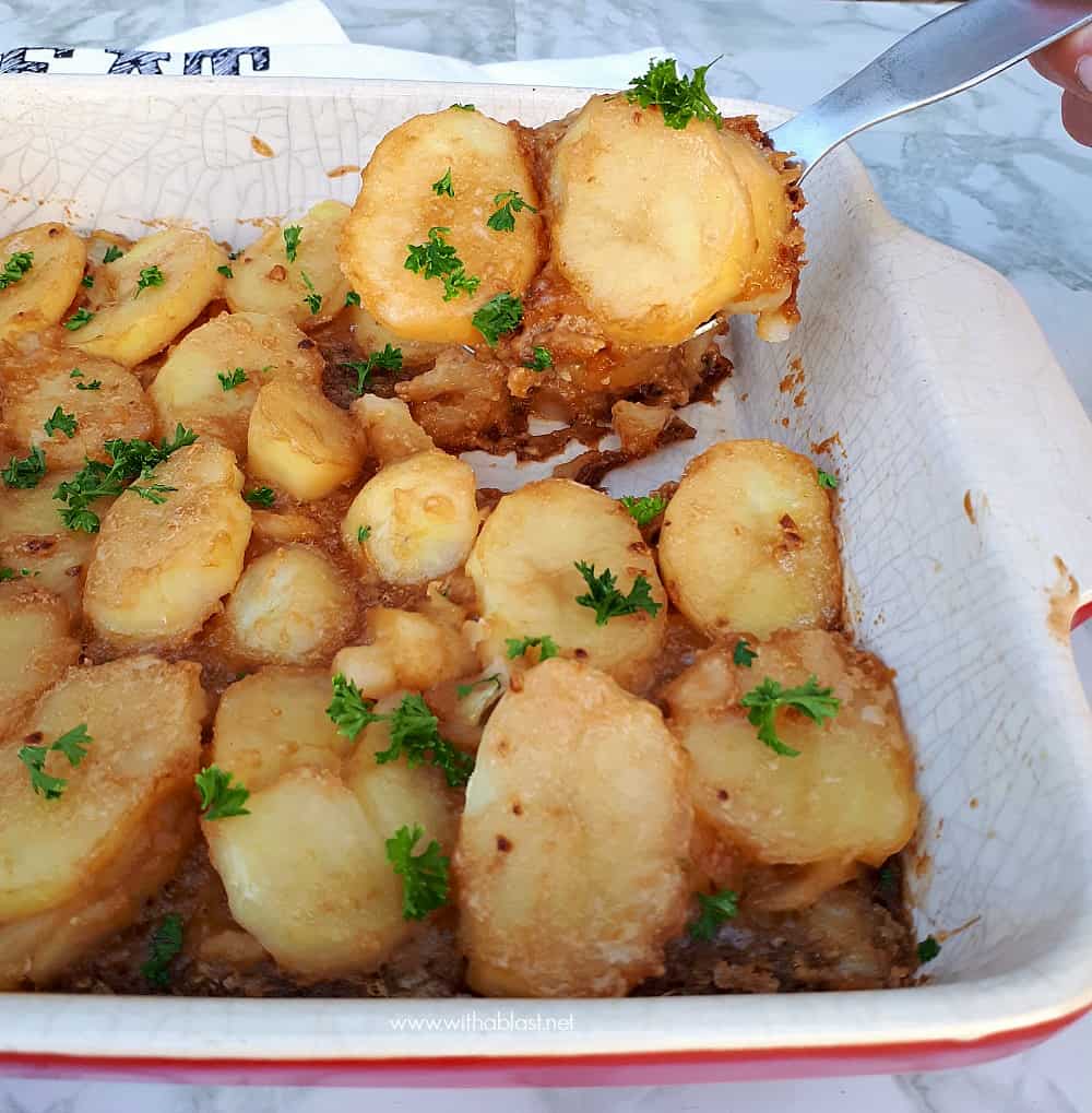 Only three ingredients needed to make this creamy, very tasty potato bake ! Brown Onion Potatoes have been a family favorite for decades 