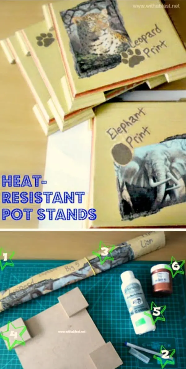 Heat-Resistant Pot Stands (DIY) - Easy mod-podge/decoupage craft and makes lovely gifts too #HeatResistant #PotStands #KitchenCraft #GiftIdea