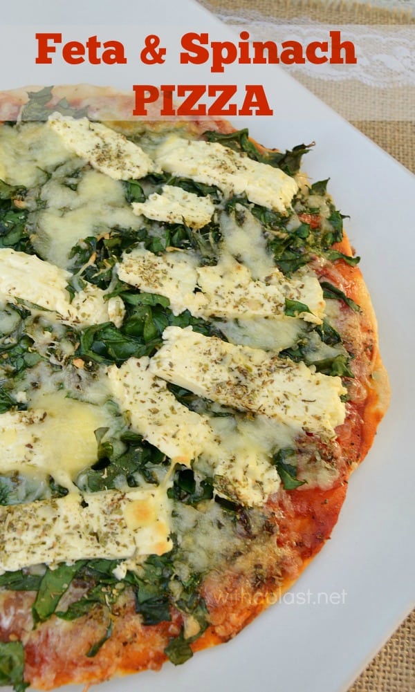 Have this quick and easy Feta and Spinach Pizza for a light meatless Monday dinner - a low-fat version is also given for this popular pizza