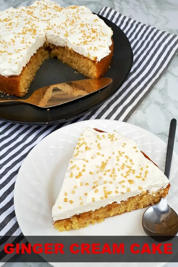 So quick and easy to make ! Ginger Cream Cake is moist and topped with simple Vanilla whipped cream #HolidayBaking #GingerCake #MoistGingerCake #EasyCakeRecipes #CakeRecipes