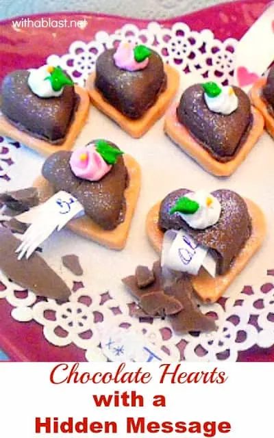 Easy to make Message Chocolate Hearts to leave a small hidden message for your Valentine - also perfect as Valentine's Day party favors ! #ValentinesDay Easy to make Message Chocolate Hearts to leave a small hidden message for your Valentine - also perfect as Valentine's Day party favors ! #ValentinesDay