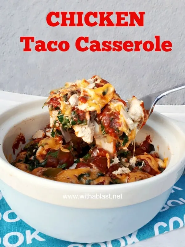 Layers of cheesy, comfort food ! The spinach makes this Chicken Taco Casserole and even non-spinach eaters loves it