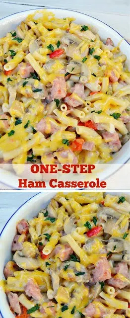 Dump, bake and serve this One-Step Ham Casserole within one hour 