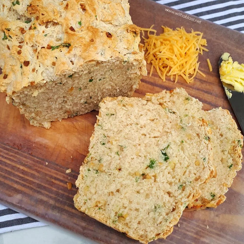 Tasty, quick and easy, mix and bake recipe for a Garlic and Parsley Beer Bread to serve as a side instead of dinner rolls or as a snack