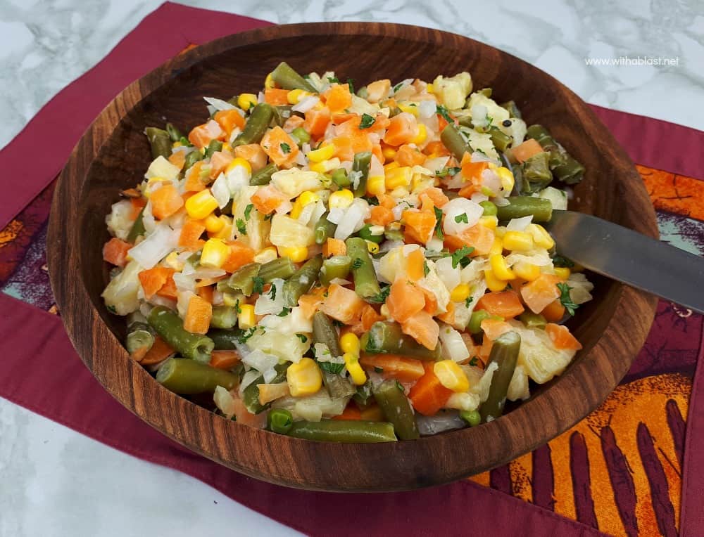 Tropical Vegetable Salad is loaded with vegetables and the added Pineapple makes the salad a hit, especially with kids - savory-sweet crunchy delicious!