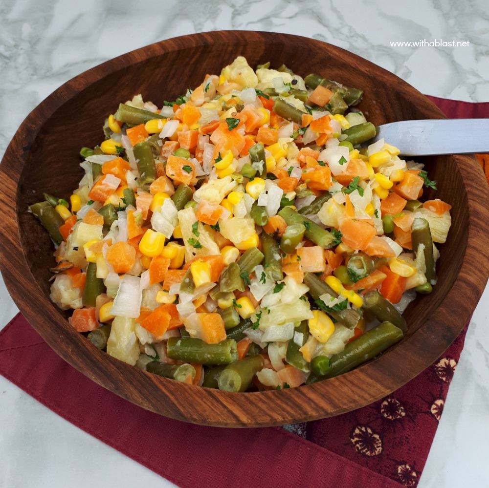 Tropical Vegetable Salad is loaded with vegetables and the added Pineapple makes the salad a hit, especially with kids - savory-sweet crunchy delicious!