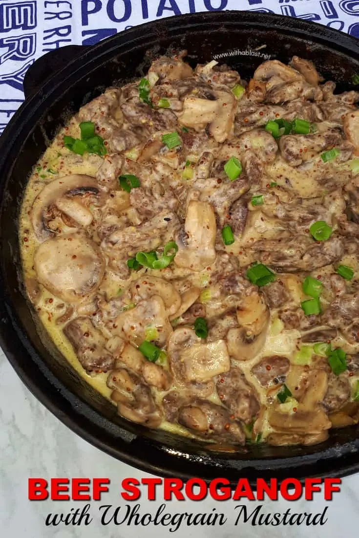 Beef Stroganoff with Wholegrain Mustard is a delicious alternative to the usual Stroganoff - made with all pantry ingredients within 15-20 minutes #BeefStroganoff #ComfortFood #QuickDinnerRecipes #BeefRecipes #Stroganoff