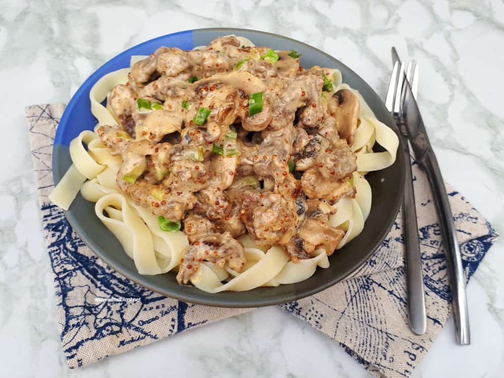 Beef Stroganoff with Wholegrain Mustard is a delicious alternative to the usual Stroganoff - made with all pantry ingredients within 15-20 minutes