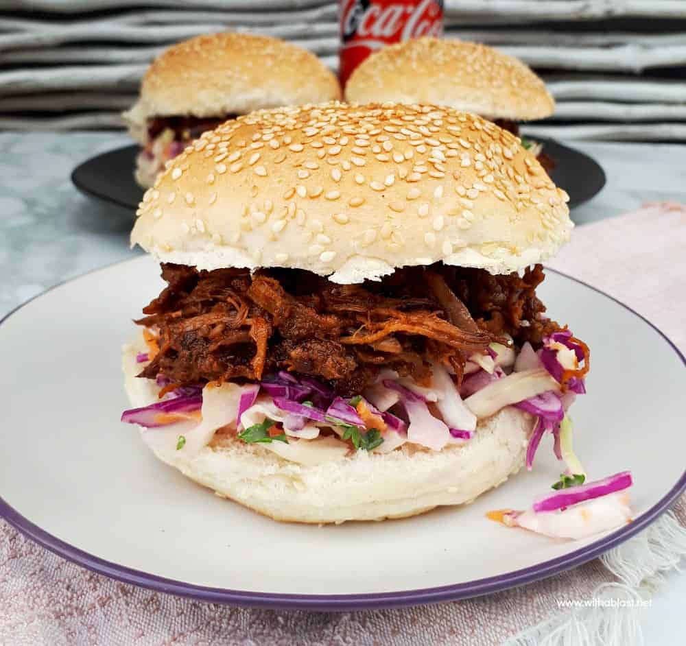 Very tasty BBQ Pulled Beef Sandwiches made with beef short rib and cooked in the Slow-Cooker - always a winner with the coleslaw