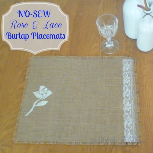 No-Sew Rose & Lace Burlap Placemats ~ Easy DIY Placemats and NO-SEW ! #fabricstenciling #nosew #burlap #placemats