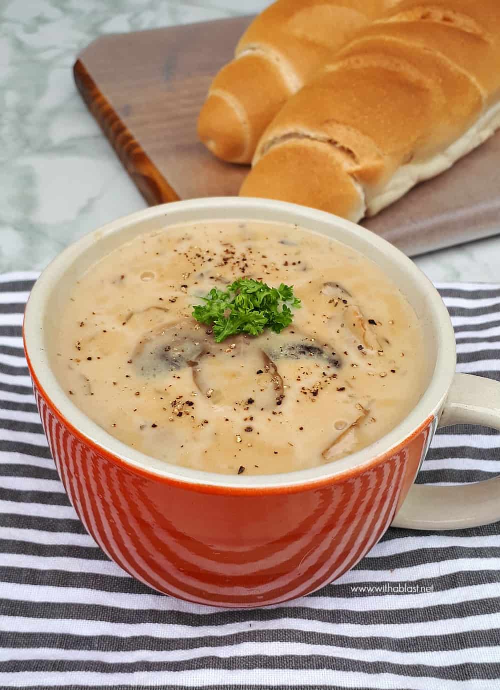 Creamy Mushroom Soup is a quick, homemade, comforting soup recipe which uses all standard pantry ingredients - filling and delicious !