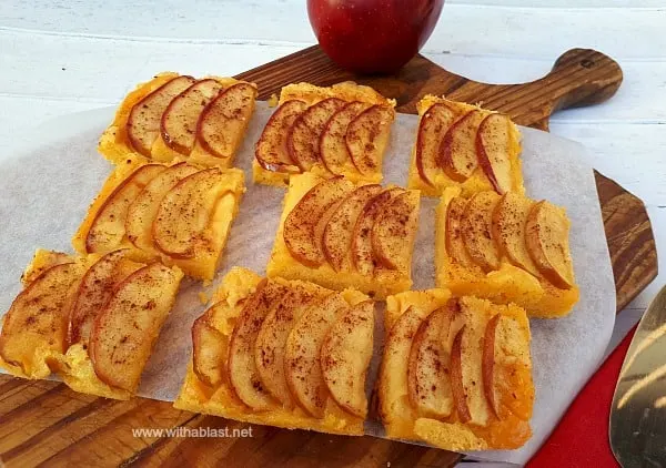 Apple and Cinnamon Bars - Soft Cake bottom, creamy Custard filling and Caramelized Apple topping baked all at once makes a delicious Fall dessert Apple and Cinnamon Bars - Soft Cake bottom, creamy Custard filling and Caramelized Apple topping baked all at once makes a delicious Fall dessert