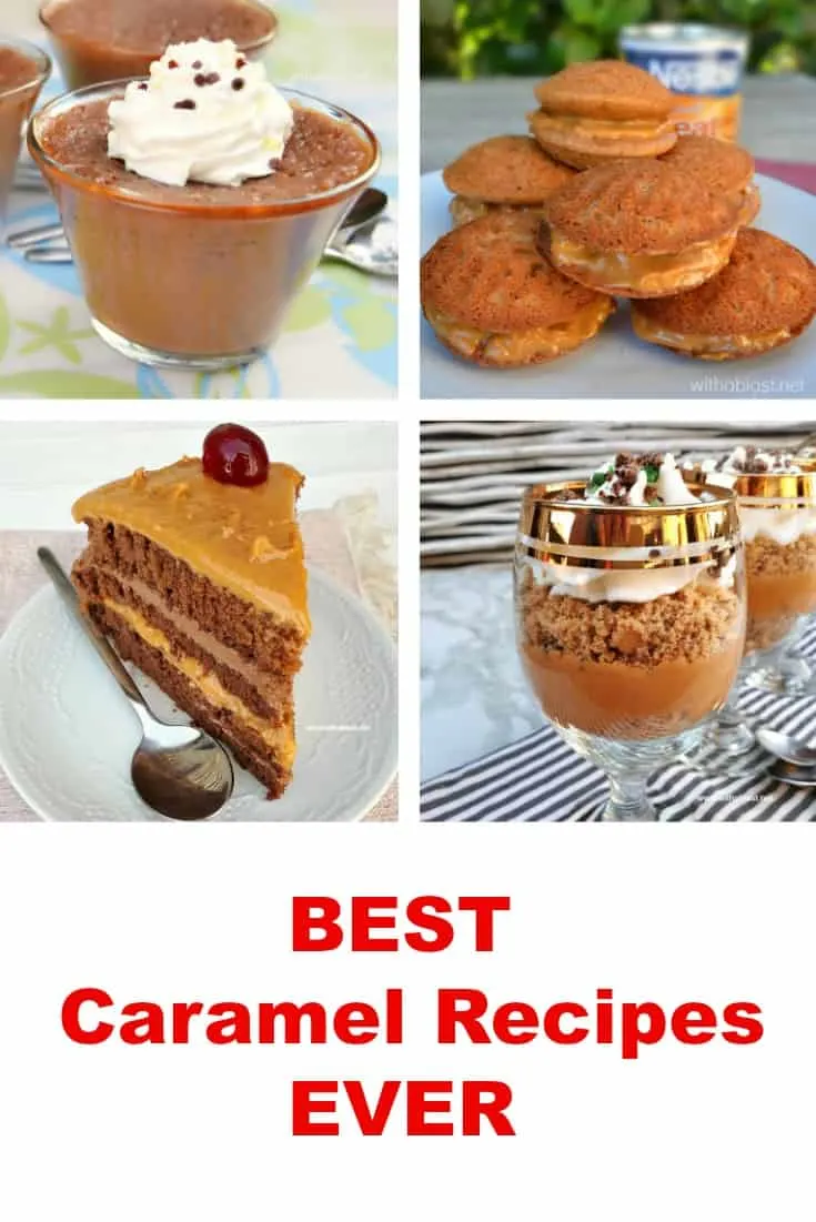 Best Caramel Recipes featuring Caramel recipes in drinks, cheesecake, dips, bars decadent cakes and more for all Caramel addicts ! #CaramelRecipes #CaramelCake #CaramelSweetTreats