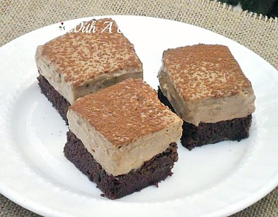 Mocha Mousse Bars have a gooey chocolate crust, with the smoothest of smooth coffee flavored mousse ! 