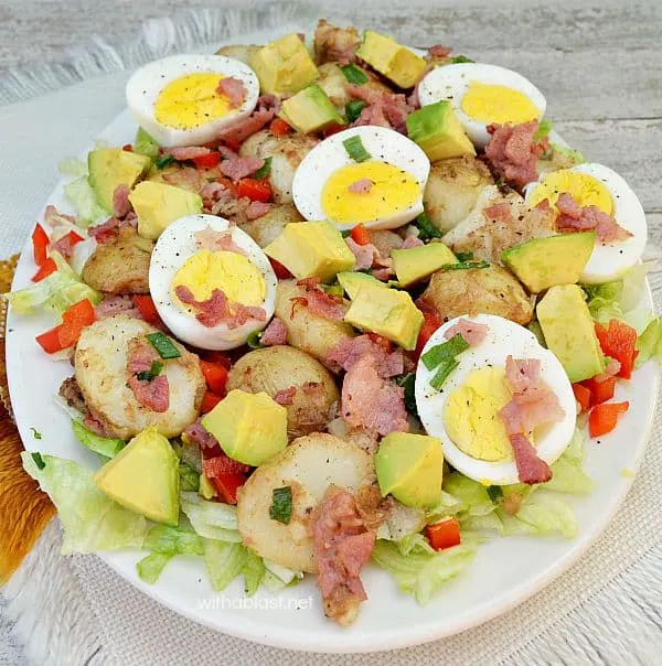 Potato Salad loaded with Bacon and Egg, serve slightly warm and perfect as a light dinner Potato Bacon & Egg Salad (Fall)