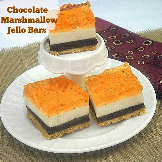Chocolate Marshmallow Jello Bars ~ 4 Layers of pure delight ! #SweetTreats #Desserts #Bars Chocolate Marshmallow Jello Bars