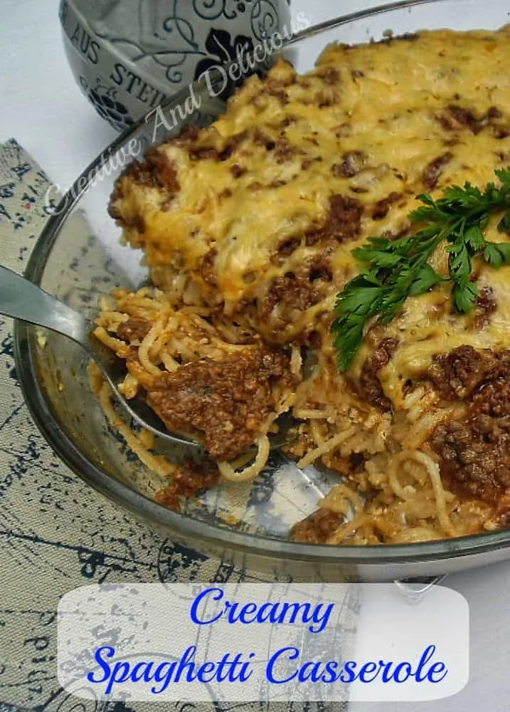 Creamy Spaghetti Casserole is a simple yet delicious, pasta casserole, which is very filling. With ground beef, pasta sauce, ricotta cheese and more.