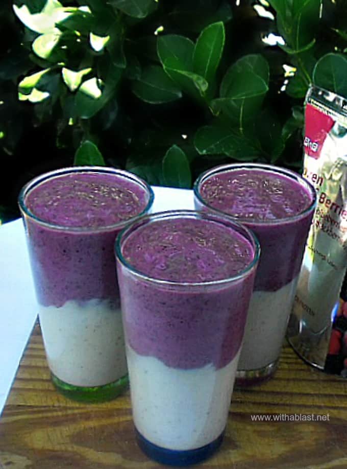 Layered Breakfast Berry Smoothie ~ Delicious, healthy booster for breakfast and so easy to make too ! All year round recipe.