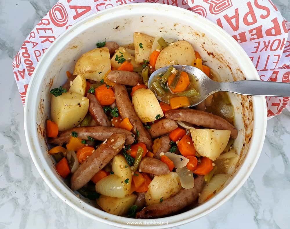 No-Fuss Sausage and Vegetable Casserole is an all in one dinner and takes only minutes to prepare - loaded with vegetables and very versatile recipe