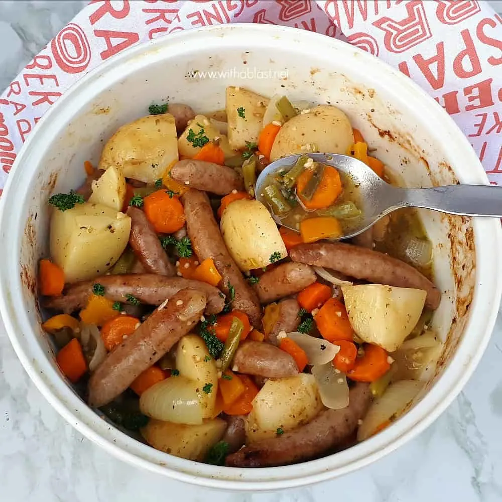 No-Fuss Sausage and Vegetable Casserole is an all in one dinner and takes only minutes to prepare - loaded with vegetables and very versatile recipe