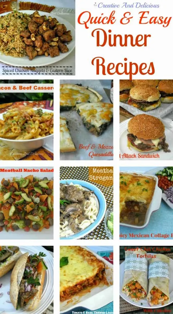 We all need Quick and easy Dinner recipes from time to time ! In this collection we have pasta dishes, filling sandwiches and more #QuickDinnerRecipes #EasyDinnerRecipes