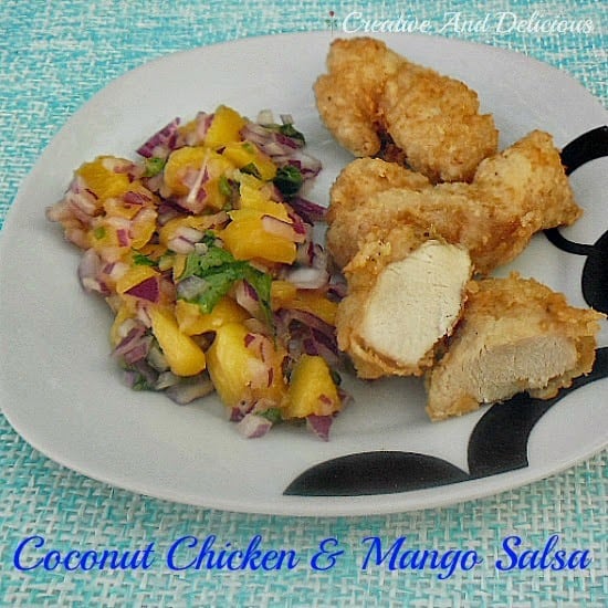 Coconut Chicken and Mango Salsa is a taste from the Islands in both the Chicken and the Salsa. Such a quick and easy dinner recipe to make ! #CoconutChicken #MangoSalsa #SalsaRecipe