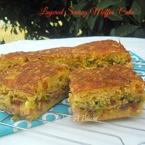 Layered Savory Muffin Cake ~ One giant Muffin stuffed with Bacon, Ham Cheeses and more ! #MuffinMix #SavoryPie Layered Savory Muffin "Cake" ~ One giant Muffin stuffed with Bacon, Ham Cheeses and more ! #MuffinMix #SavoryPie