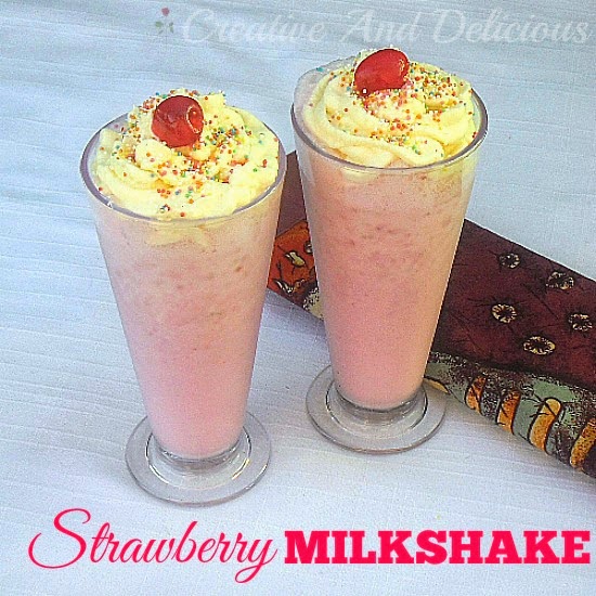 Strawberry Milkshake ~ Always a favorite ! Fresh Strawberries makes this an extra thick shake #Milkshakes #StrawberryRecipe #Drinks