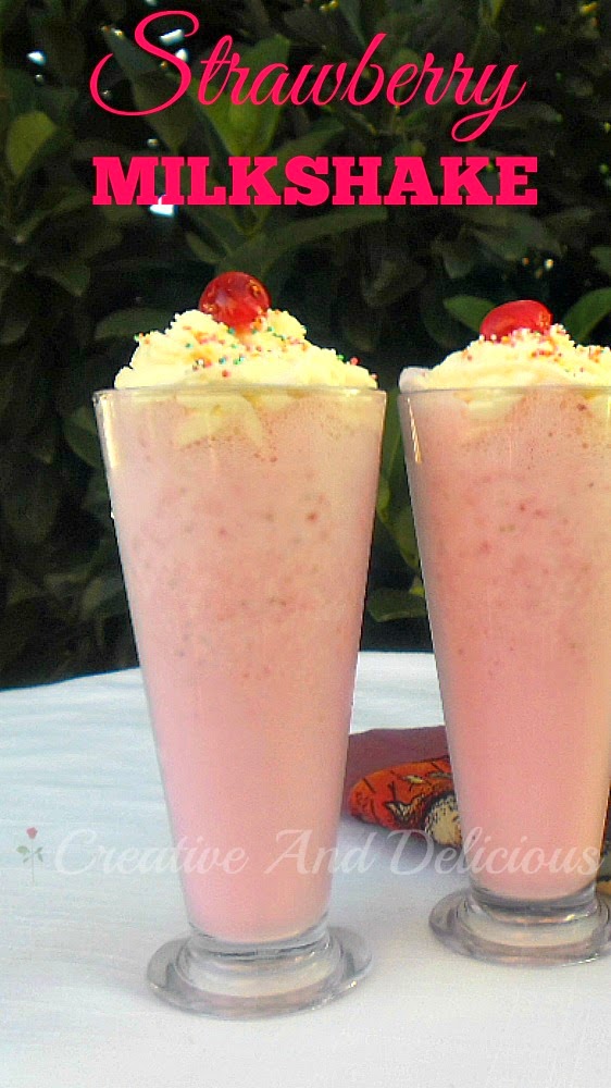 Strawberry Milkshake ~ Always a favorite ! Fresh Strawberries makes this an extra thick shake #Milkshakes #StrawberryRecipe #Drinks