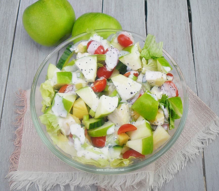 Apple Summer Salad is a refreshing, delicious salad with Apple, Pineapple and more and drizzled with a light Poppy Seed dressing