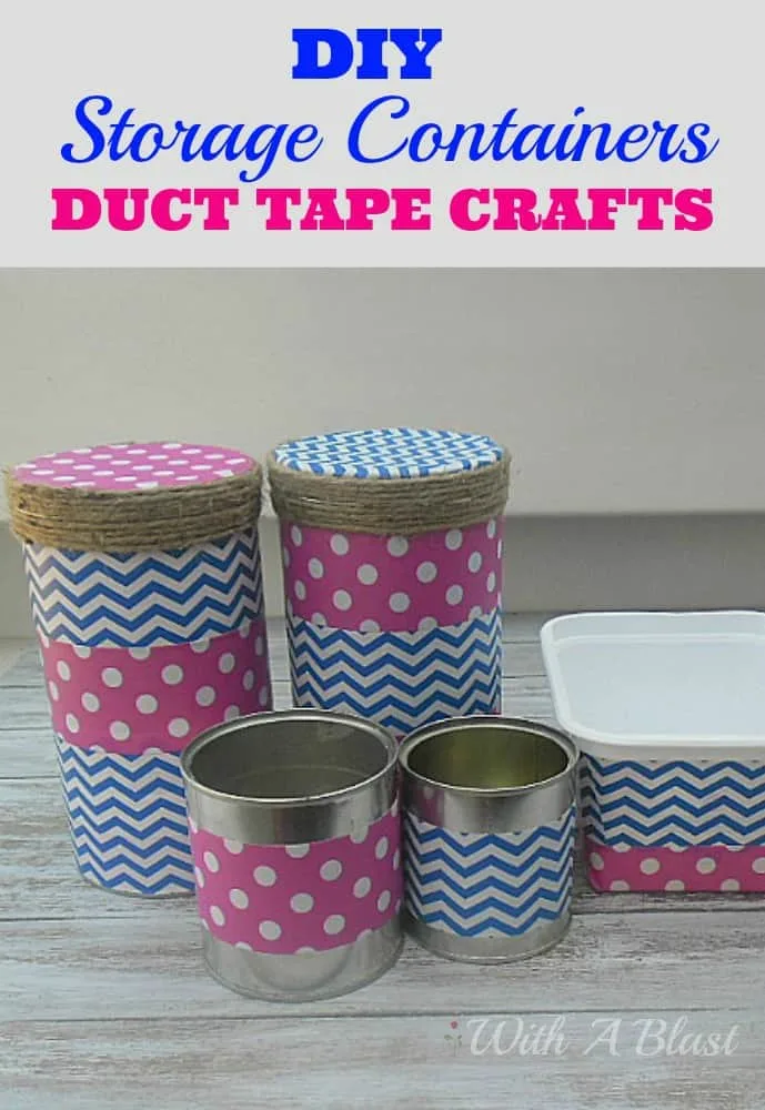 Storage Containers (Duct Tape Crafts) ~ Easily recycle empty cans and tubs by using Duct Tape to decorate #DuctTape #Crafts #StorageContainers #Storage #DIY #Organizing