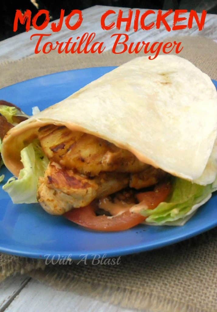 Crazy delicious Mojo marinated Chicken burger in a new fun way ~ in a folded over Tortilla ! 