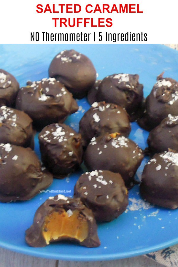 Salted Caramel Truffles with only 5 ingredients ( 3 ingredients in the caramel filling ) and NO thermometer needed  #SaltedCaramel #Candy #Caramel #EasyCandy #NoThermometer 