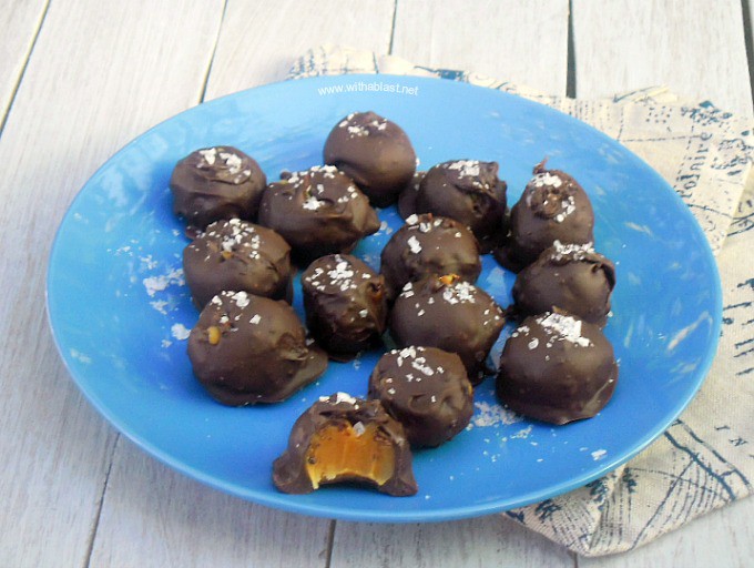 Salted Caramel Truffles with only 5 ingredients ( 3 ingredients in the caramel filling ) and NO thermometer needed