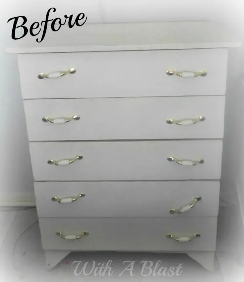 Drab to Fab Dresser ~ Out with the old 90's look and in with Fab-ness ! #Makeover #DresserMakeover #LeftoverWallPaper #Upcycling