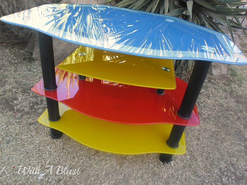 Funky Glass TV Stand ~ How to spray paint an old ugly glass TV stand {and preventing future scratches!} #SprayPainting #FurniturePainting #Upcycling #TVStand #GlassPainting