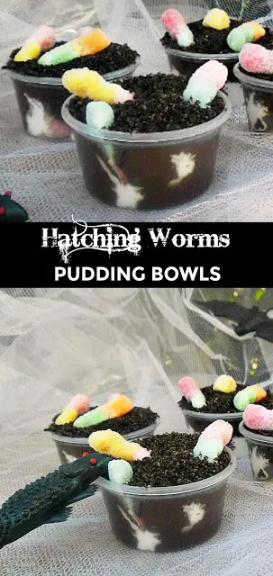 Worms hatching from the Eggs on the bottom, slithering their way up to the top will make a quick, inexpensive treat to your Halloween table 
